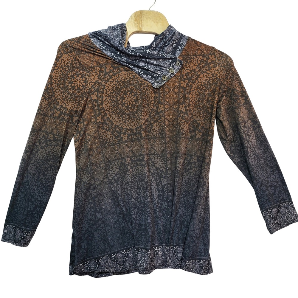 Azalea by Firmiana Womens‎ 3XL Brown Grey Medallion Paisley Cowl Neck Top